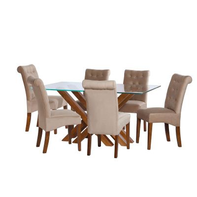 Juego De Comedor Merida 6 Sillas Oviedo Tela Velvet Beige
