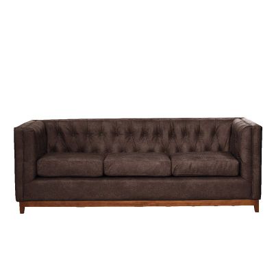 Sofa Roma 3 Cuerpos Capitoné Cuero Colorado Marron