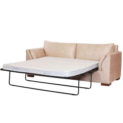 Sofá Cama Milan 2PL Cuero Kentucky Beige Con Asiento de Resortes Pocket