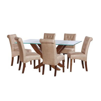 Juego De Comedor Alicante 6 Sillas Oviedo  Cuero Kentucky  Beige