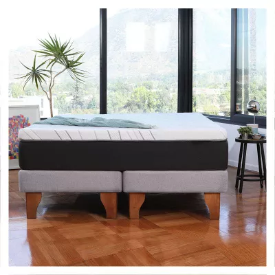 Cama Zen Top Foam Hybrid Lino Gris Claro King