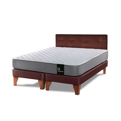 Cama Europea Zen Best 2 Plazas Colchon Resortes Base Dividida + Respaldo PU Café