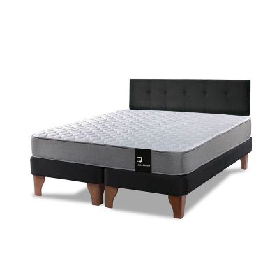 Imagen 2 del producto Cama Europea Zen Best 2 Plazas Colchon Resortes Base Dividida + Respaldo Tela Negro