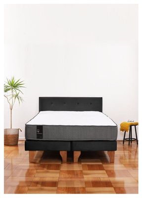 Cama Europea Zen Best 2 Plazas Colchon Resortes Base Dividida + Respaldo Tela Negro