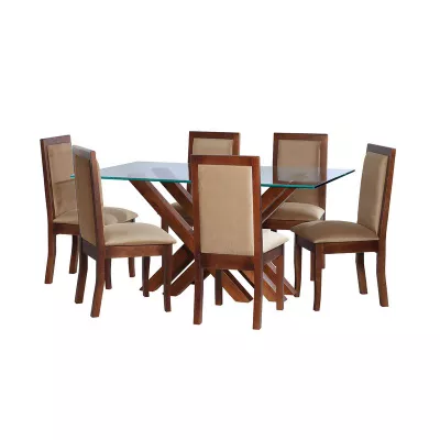 Juego De Comedor Merida 6 Sillas Girona Tela Velvet Beige