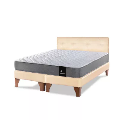 Cama Europea Zen Best 2 Plazas Colchon Resortes Base Dividida + Respaldo PU Beige