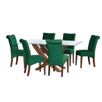 Juego De Comedor Alicante 6 Sillas Oviedo Tela Velvet Verde