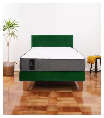 Cama Europea Zen Best 1.5 Plaza Tela Velvet Verde + Respaldo