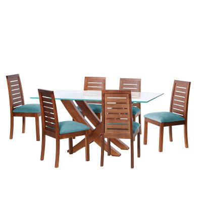 Juego De Comedor Alicante 6 Sillas Tenerife Tela Velvet Turquesa