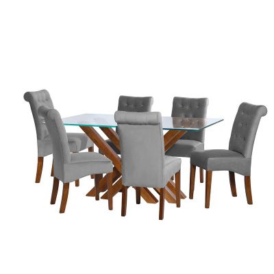 Juego De Comedor Merida 6 Sillas Oviedo Tela Velvet Gris