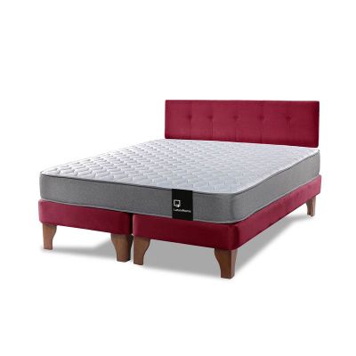 Imagen 2 del producto Cama Europea Zen Best 2 Plazas Colchon Resortes Base Dividida + Respaldo Tela Burdeo