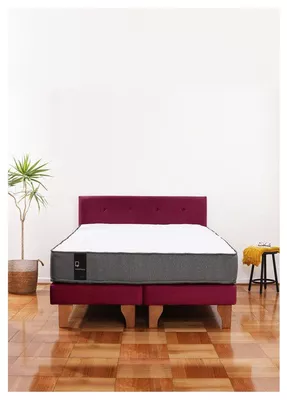 Cama Europea Zen Best 2 Plazas Colchon Resortes Base Dividida + Respaldo Tela Burdeo