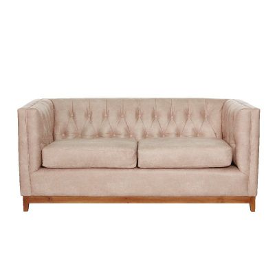 Sofa Roma 2 Cuerpos Capitoné Cuero Colorado Beige