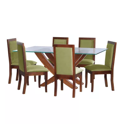 Juego De Comedor Alicante 6 Sillas Girona Tela Velvet Pistacho