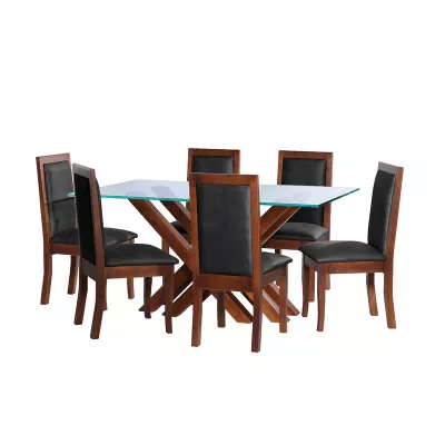 Juego De Comedor Merida 6 Sillas Girona Cuero Kentucky Negro