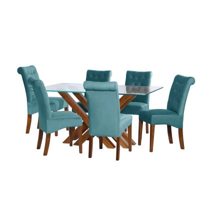 Juego De Comedor Merida 6 Sillas Oviedo Tela Velvet Turquesa