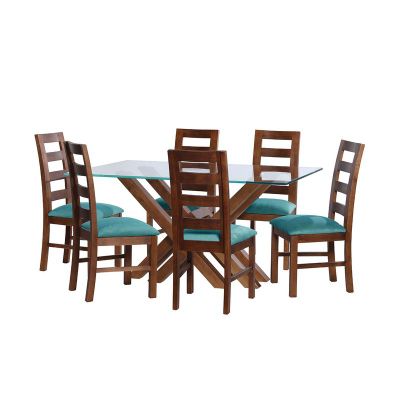 Juego De Comedor Merida 6 Sillas Granada  Tela Velvet Turquesa