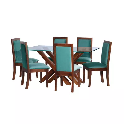 Juego De Comedor Merida 6 Sillas Girona Tela Velvet Turquesa