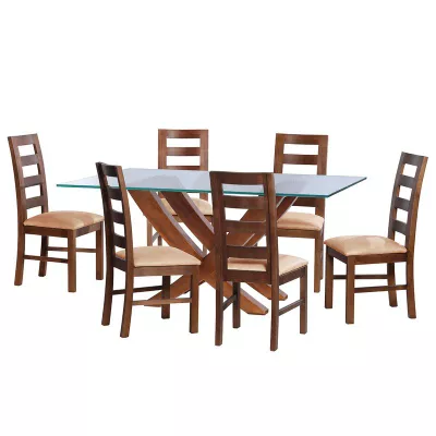 Juego De Comedor Alicante 6 Sillas Granada Cuero Kentucky  Beige