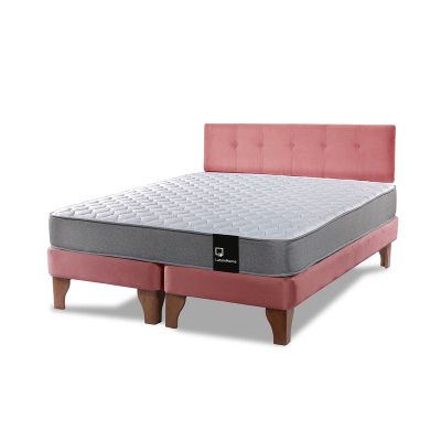 Imagen 2 del producto Cama Europea Zen Best 2 Plazas Colchon Resortes Base Dividida + Respaldo Tela Palo Rosa