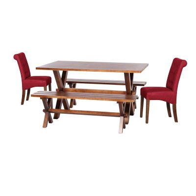 Juego De Comedor Sevilla 2 Sillas Oviedo + 2 Bancas Cuero Kentucky Rojo