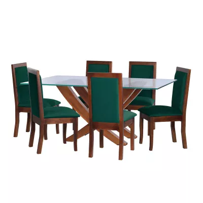 Juego De Comedor Alicante 6 Sillas Girona Tela Velvet Verde