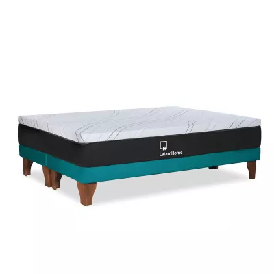 CAMA ZEN TOP SPRING  VISCO TELA TURQUESA 2PZA