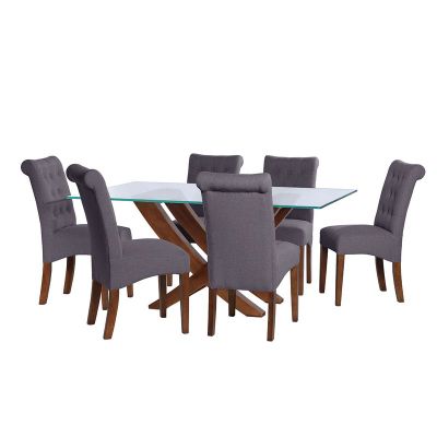 Juego De Comedor Alicante 6 Sillas Oviedo Lino Gris Oscuro