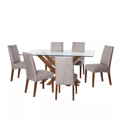 Juego De Comedor Merida 6 Sillas Cadiz Cuero Kentucky Gris