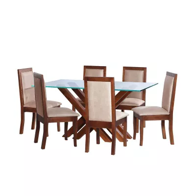 Juego De Comedor Merida 6 Sillas Girona Cuero Kentucky  Beige