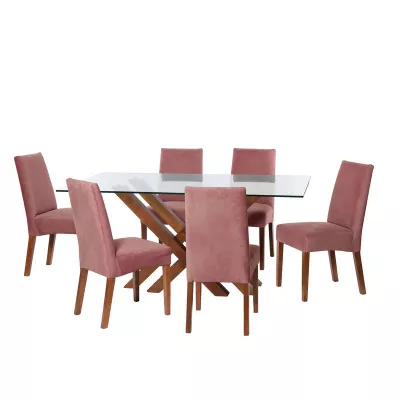 Imagen 1 del producto Juego De Comedor Merida 6 Sillas Cadiz Tela Velvet Palo Rosa