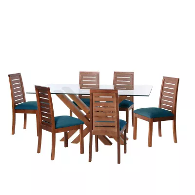 Juego De Comedor Merida 6 Sillas Tenerife Tela Velvet Azul Petroleo