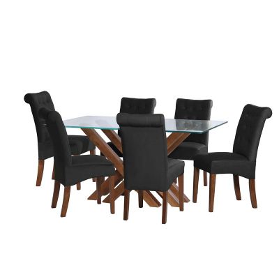 Juego De Comedor Merida 6 Sillas Oviedo Tela Velvet Negro