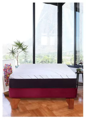 Imagen 1 del producto Cama Europea Zen Pro Colchon Resortes 1.5 Plaza Base Dividida Tela Burdeo