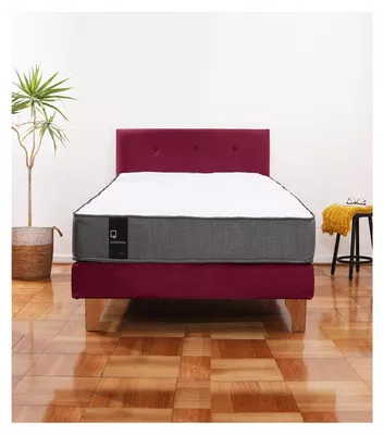 Imagen 1 del producto Cama Europea Zen Best 1.5 Plaza Tela Velvet Burdeo + Respaldo