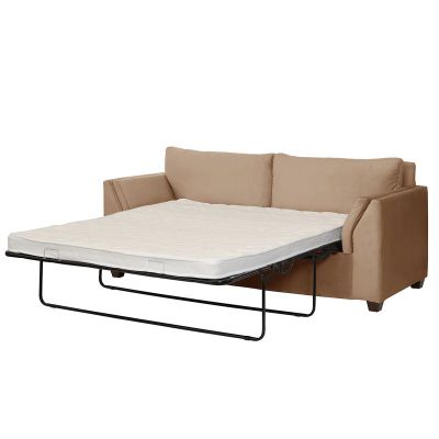 Sofá Cama Milan 2PL Tela Velvet Beige Con Asiento de Resortes Pocket