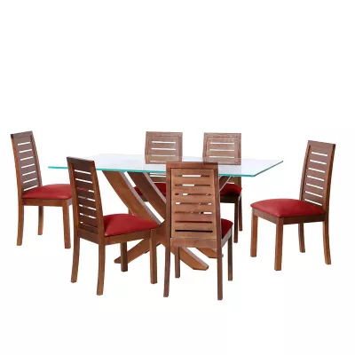Juego De Comedor Alicante 6 Sillas Tenerife Cuero Kentucky Rojo