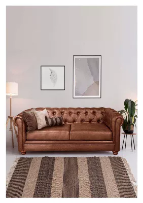 Sofa Florencia 2 Cuerpos Cuero Colorado Caramelo