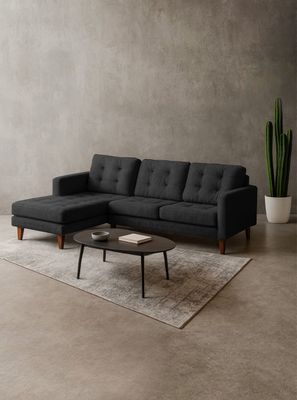 Sofa Seccional Izquierdo Napoles Tela Velvet Negro