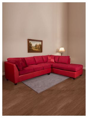 SECCIONAL PADUA DER PU ROJO/TELA VELVET BURDEO