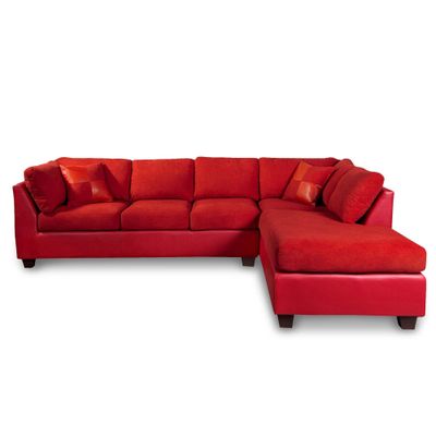 Imagen 2 del producto SECCIONAL PADUA DER PU ROJO/TELA VELVET BURDEO