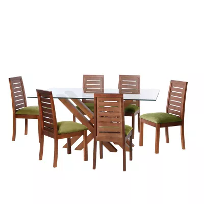 Juego De Comedor Merida 6 Sillas Tenerife Tela Velvet Pistacho