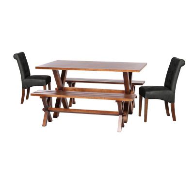 Juego De Comedor Sevilla 2 Sillas Oviedo + 2 Bancas Cuero Kentucky Negro