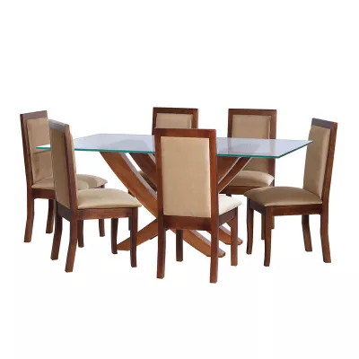 Juego De Comedor Alicante 6 Sillas Girona Tela Velvet Beige