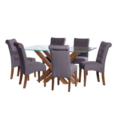 Juego De Comedor Merida 6 Sillas Oviedo Lino Gris Oscuro