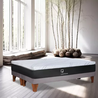 CAMA ZEN TOP SPRING  VISCO TELA GRIS 2PZA