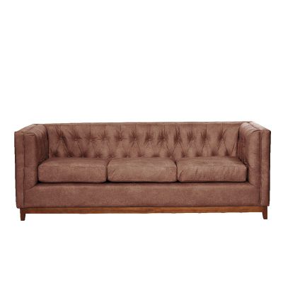 Sofa Roma 3 Cuerpos Capitoné Cuero Colorado Caramelo