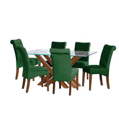Juego De Comedor Merida 6 Sillas Oviedo Tela Velvet Verde