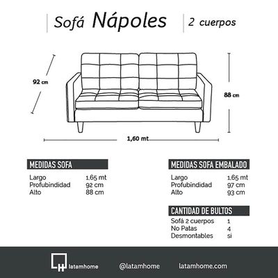 Imagen 2 del producto SOFA NAPOLES 2C TELA VELVET NEGRO