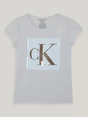 Polera Niña Monogram Sequin Blanco Calvin Klein